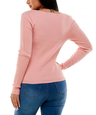 Juniors' Cable-Knit Seamed-Bodice Sweater Pink $8.58 Sweaters