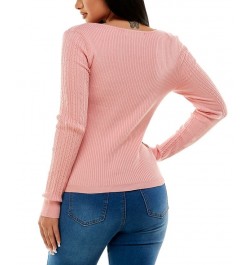 Juniors' Cable-Knit Seamed-Bodice Sweater Pink $8.58 Sweaters