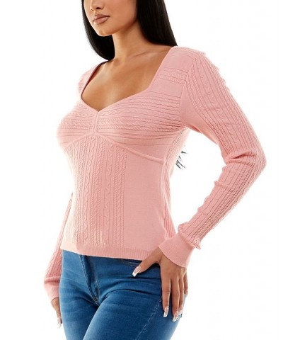 Juniors' Cable-Knit Seamed-Bodice Sweater Pink $8.58 Sweaters