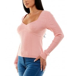 Juniors' Cable-Knit Seamed-Bodice Sweater Pink $8.58 Sweaters