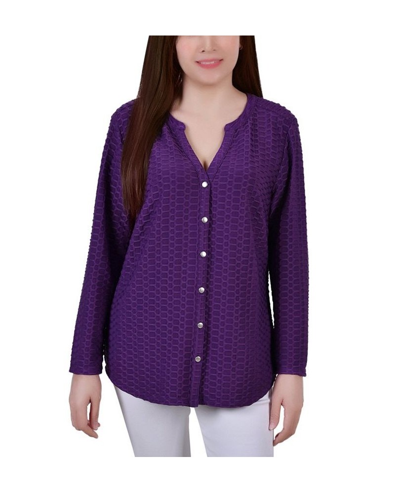 Petite Long Sleeve Honeycomb Tunic Top Purple $17.36 Tops