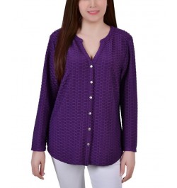 Petite Long Sleeve Honeycomb Tunic Top Purple $17.36 Tops