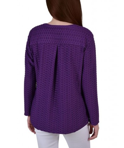 Petite Long Sleeve Honeycomb Tunic Top Purple $17.36 Tops