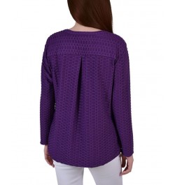 Petite Long Sleeve Honeycomb Tunic Top Purple $17.36 Tops