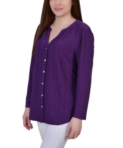 Petite Long Sleeve Honeycomb Tunic Top Purple $17.36 Tops