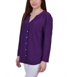 Petite Long Sleeve Honeycomb Tunic Top Purple $17.36 Tops