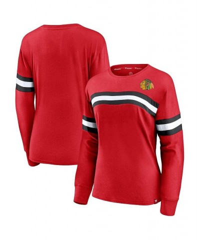 Women's Red Chicago Blackhawks Block Party Primary Logo Fashion Long Sleeve T-shirt Red $21.00 Tops