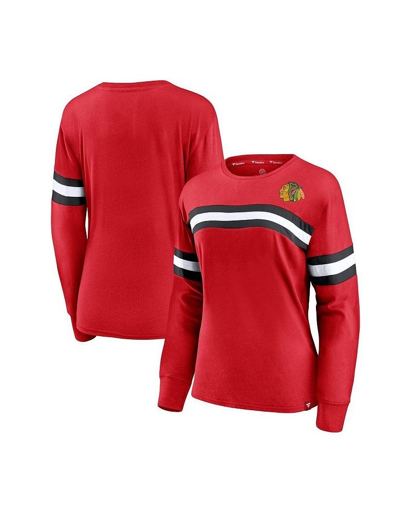 Women's Red Chicago Blackhawks Block Party Primary Logo Fashion Long Sleeve T-shirt Red $21.00 Tops