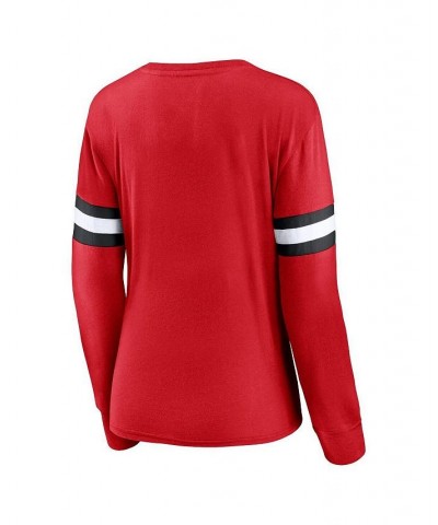 Women's Red Chicago Blackhawks Block Party Primary Logo Fashion Long Sleeve T-shirt Red $21.00 Tops