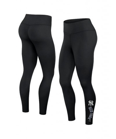 Women's Branded Black New York Yankees Wordmark Stack Leggings Black $22.50 Pants
