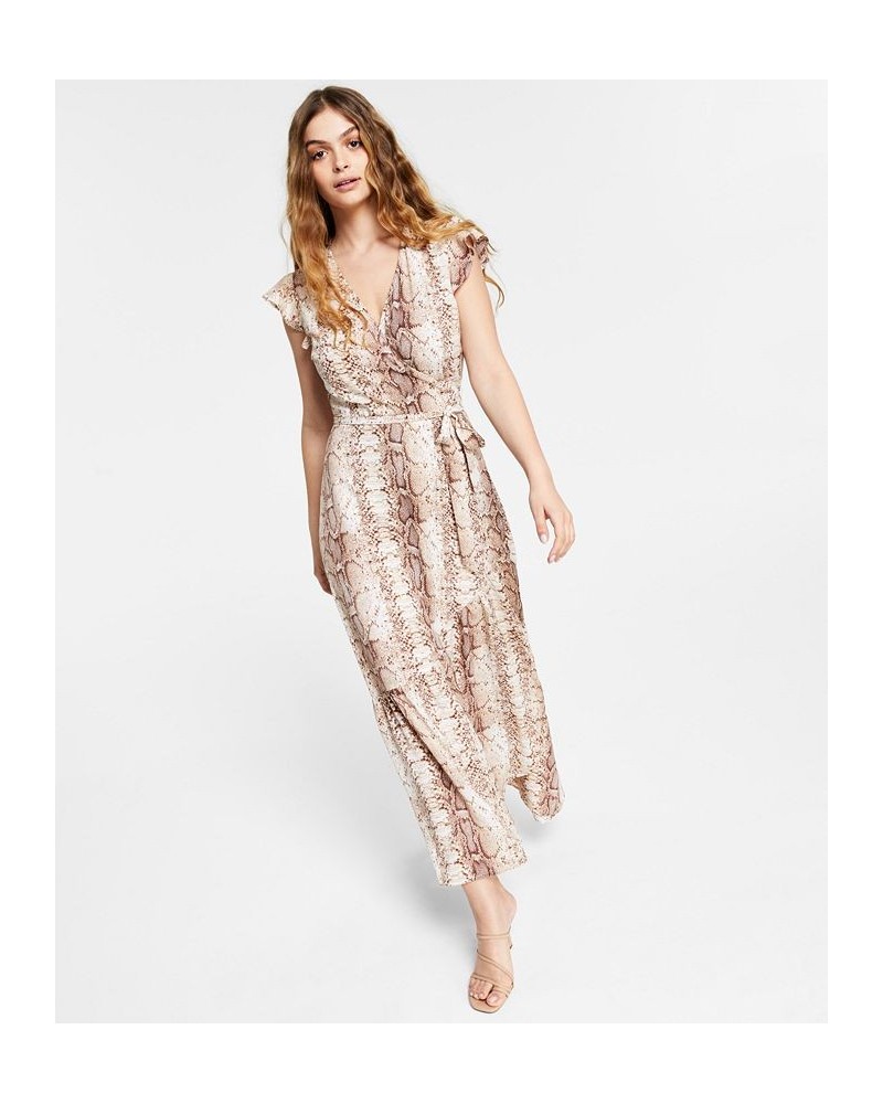 Snakeskin Print Wrap-Style Maxi Dress Snake Python $28.27 Dresses