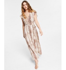 Snakeskin Print Wrap-Style Maxi Dress Snake Python $28.27 Dresses