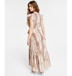 Snakeskin Print Wrap-Style Maxi Dress Snake Python $28.27 Dresses