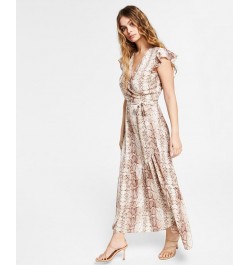 Snakeskin Print Wrap-Style Maxi Dress Snake Python $28.27 Dresses