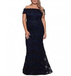 Plus Size Lace Off-The-Shoulder Gown Black/Navy $157.05 Dresses