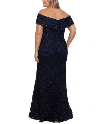 Plus Size Lace Off-The-Shoulder Gown Black/Navy $157.05 Dresses