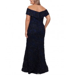 Plus Size Lace Off-The-Shoulder Gown Black/Navy $157.05 Dresses