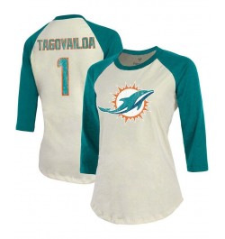 Women's Cream Aqua Miami Dolphins Player Raglan Name Number 3/4 Sleeve T-shirt White $32.99 Tops