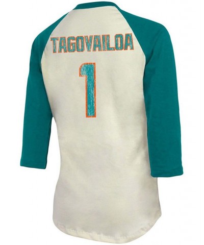 Women's Cream Aqua Miami Dolphins Player Raglan Name Number 3/4 Sleeve T-shirt White $32.99 Tops