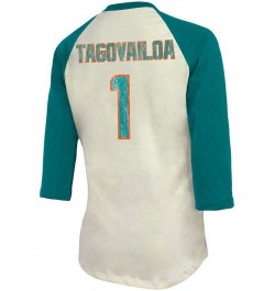 Women's Cream Aqua Miami Dolphins Player Raglan Name Number 3/4 Sleeve T-shirt White $32.99 Tops