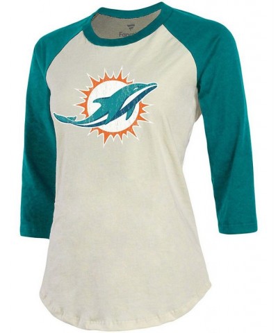 Women's Cream Aqua Miami Dolphins Player Raglan Name Number 3/4 Sleeve T-shirt White $32.99 Tops