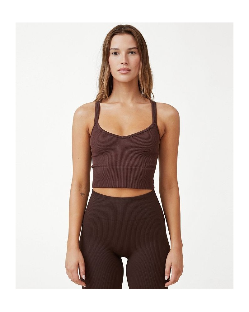 Women's Seamless V-Back Tank Top Brown $19.20 Tops