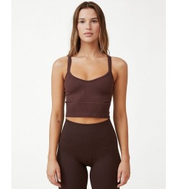 Women's Seamless V-Back Tank Top Brown $19.20 Tops