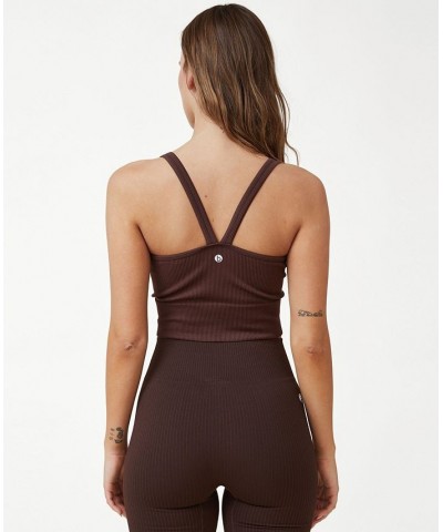 Women's Seamless V-Back Tank Top Brown $19.20 Tops