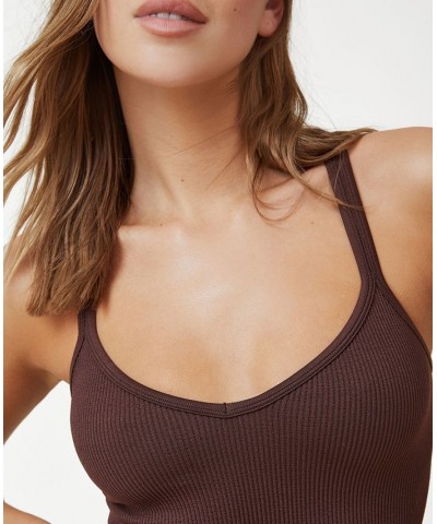 Women's Seamless V-Back Tank Top Brown $19.20 Tops