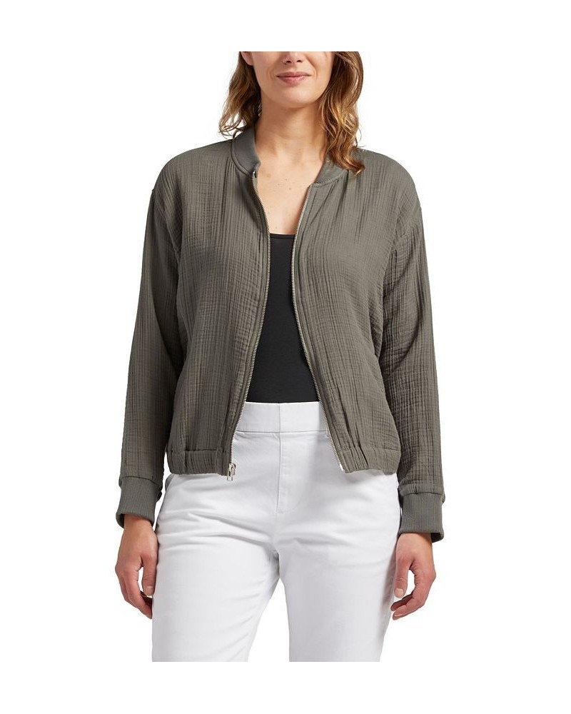 Women's Textured Bomber Jacket Green $39.20 Jackets