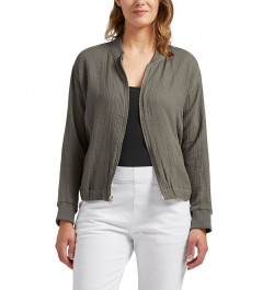 Women's Textured Bomber Jacket Green $39.20 Jackets