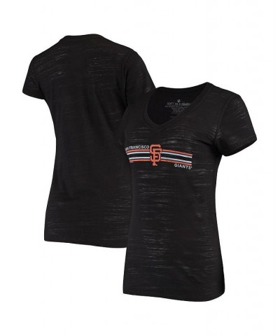 Women's Black San Francisco Giants Stripe Logo Slub Tri-Blend V-Neck T-shirt Black $27.72 Tops