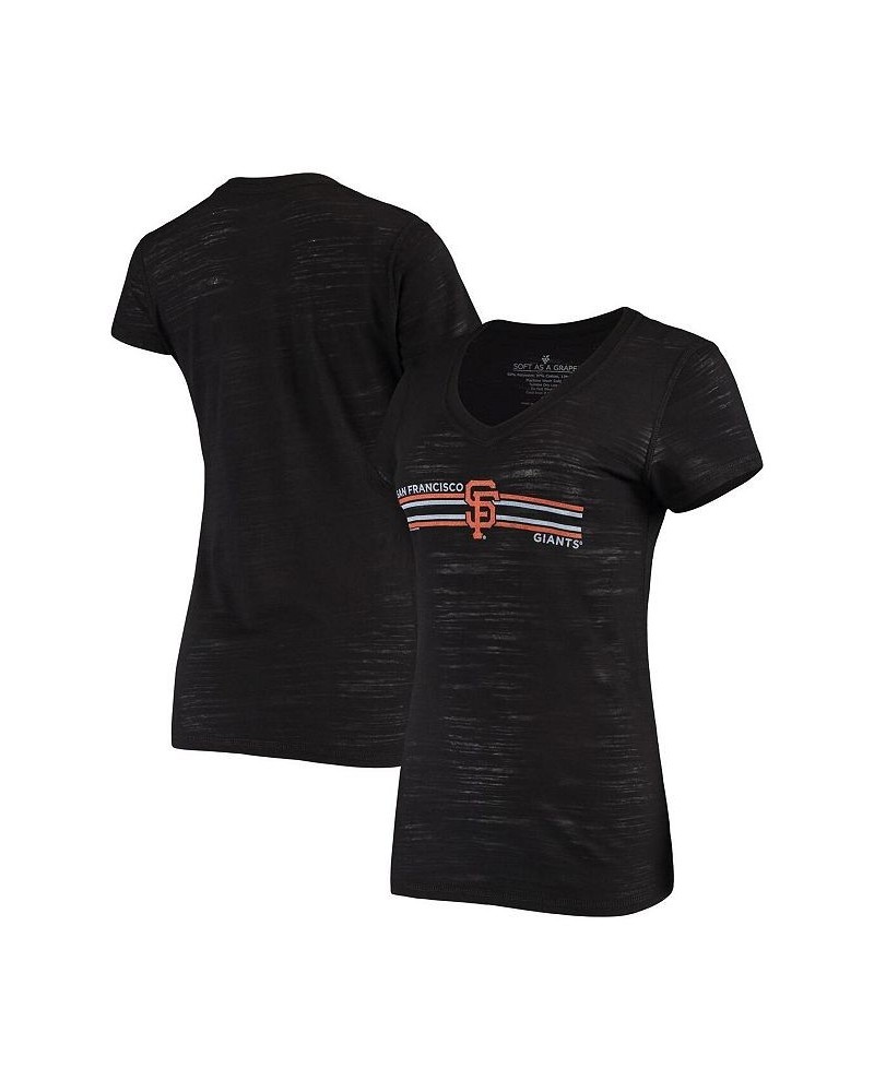 Women's Black San Francisco Giants Stripe Logo Slub Tri-Blend V-Neck T-shirt Black $27.72 Tops