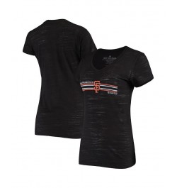 Women's Black San Francisco Giants Stripe Logo Slub Tri-Blend V-Neck T-shirt Black $27.72 Tops