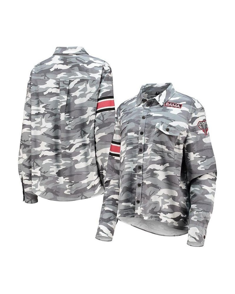 Women's Gray Alabama Crimson Tide Camo Flannel Button-Up Long Sleeve Shirt Gray $42.63 Tops