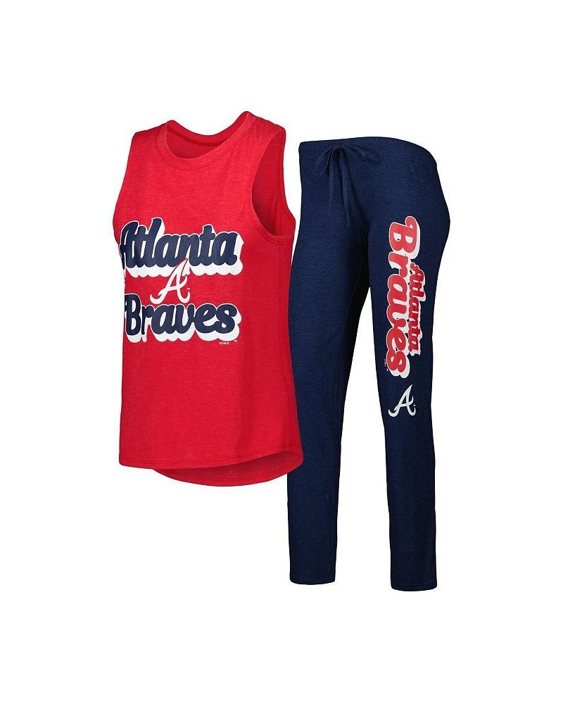 Women's Navy Red Atlanta Braves Wordmark Meter Muscle Tank Top and Pants Sleep Set Navy, Red $34.31 Pajama