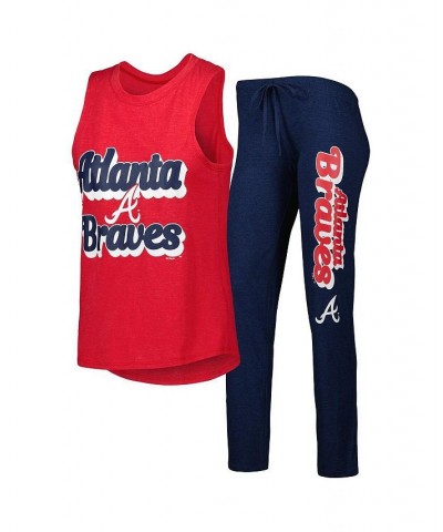 Women's Navy Red Atlanta Braves Wordmark Meter Muscle Tank Top and Pants Sleep Set Navy, Red $34.31 Pajama