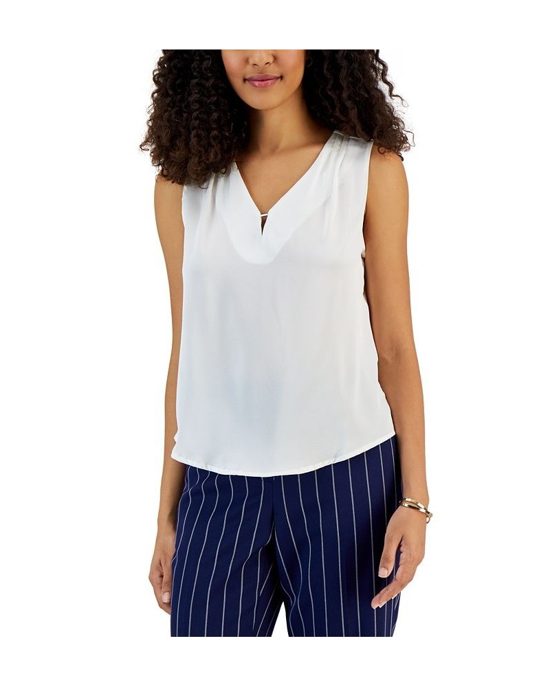 Petite Sleeveless Keyhole-Neck Hardware-Detail Top Vanilla Ice $20.88 Tops