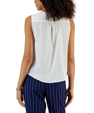 Petite Sleeveless Keyhole-Neck Hardware-Detail Top Vanilla Ice $20.88 Tops