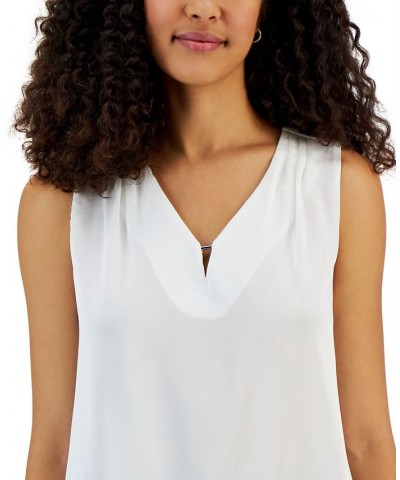 Petite Sleeveless Keyhole-Neck Hardware-Detail Top Vanilla Ice $20.88 Tops