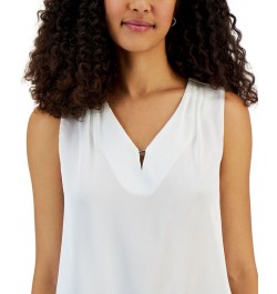 Petite Sleeveless Keyhole-Neck Hardware-Detail Top Vanilla Ice $20.88 Tops