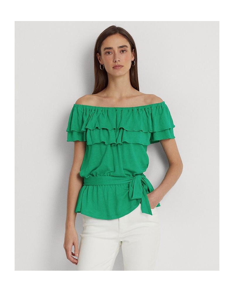 Women's Jersey Off-the-Shoulder Top Green $51.25 Tops