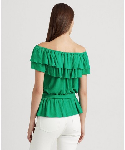 Women's Jersey Off-the-Shoulder Top Green $51.25 Tops