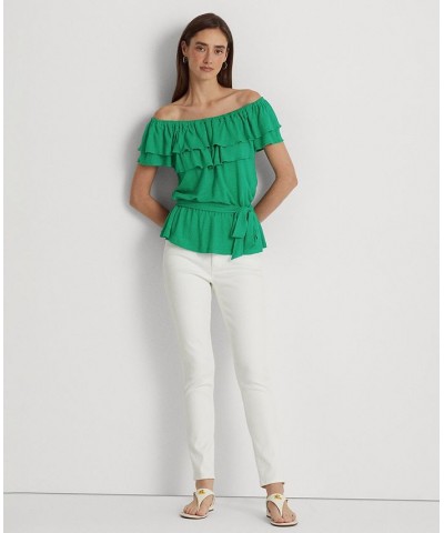 Women's Jersey Off-the-Shoulder Top Green $51.25 Tops