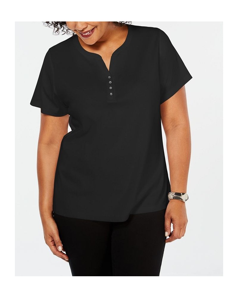 Plus Size Cotton Henley Top Aqua Oasis $8.47 Tops