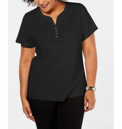 Plus Size Cotton Henley Top Aqua Oasis $8.47 Tops