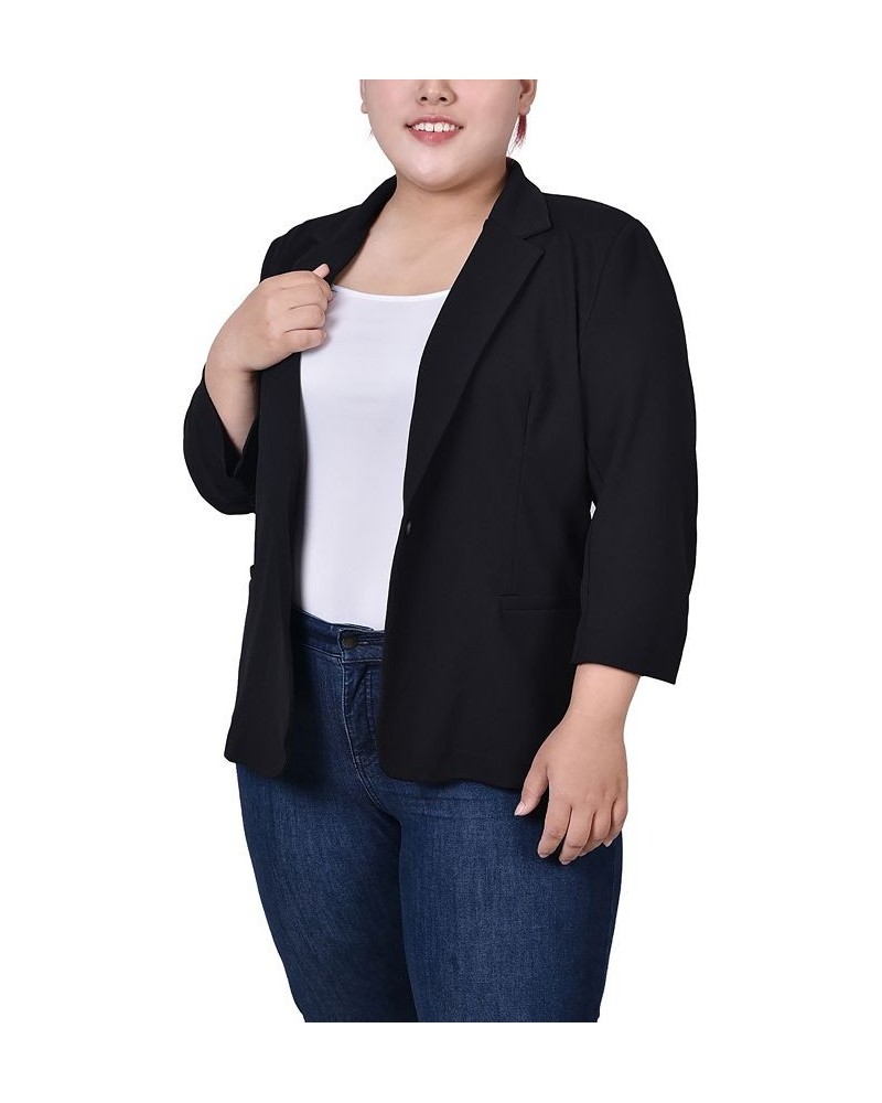 Plus Size 3/4 Sleeve Scuba Crepe Jacket Black $14.10 Jackets