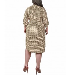 Plus Size 3/4 Roll Tab Sleeve Zippered Shirt Dress Yellow White Black Diamond $14.62 Dresses