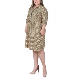 Plus Size 3/4 Roll Tab Sleeve Zippered Shirt Dress Yellow White Black Diamond $14.62 Dresses