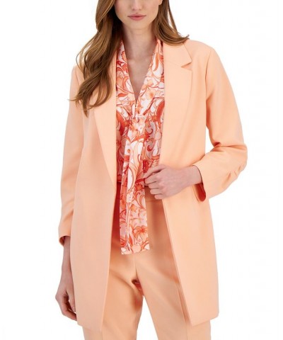 Women's Ruched-Sleeve Topper Jacket Orange $40.94 Jackets